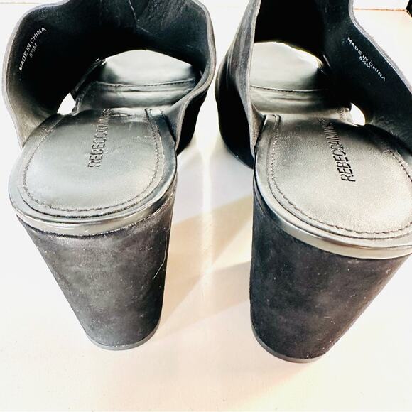 NEW REBECCA MINKOFF Classic Black Suede Chunky Platform Heeled Sandals Mules 8.5 - Picture 10 of 12